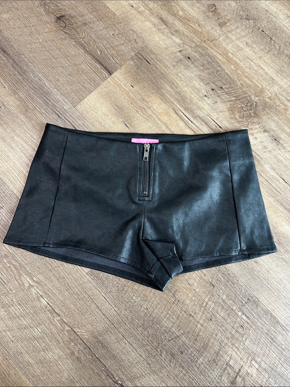 Edikted Black Faux Leather micro Shorts with Front Zip